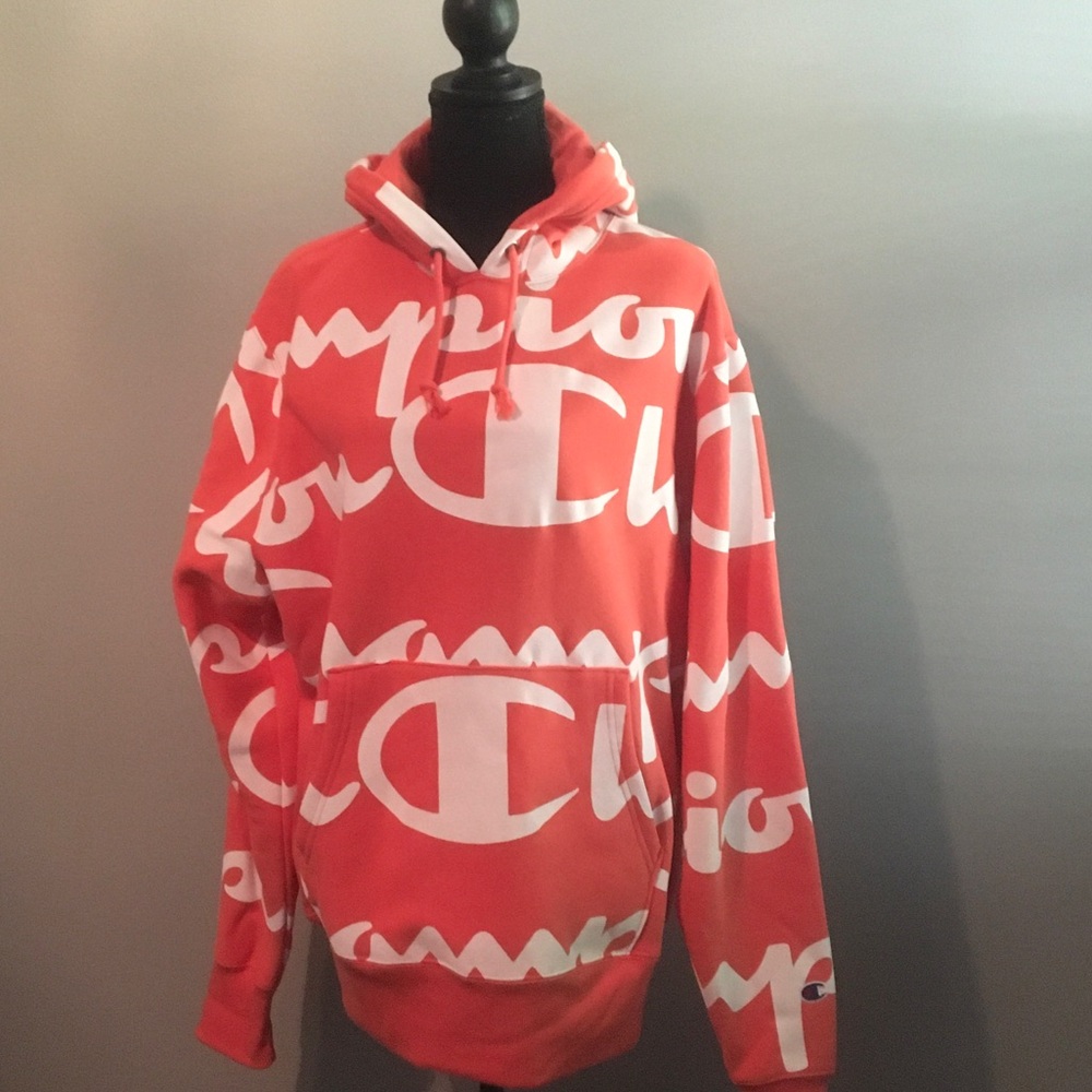 Champion Men's Bold Coral and White Hoodie